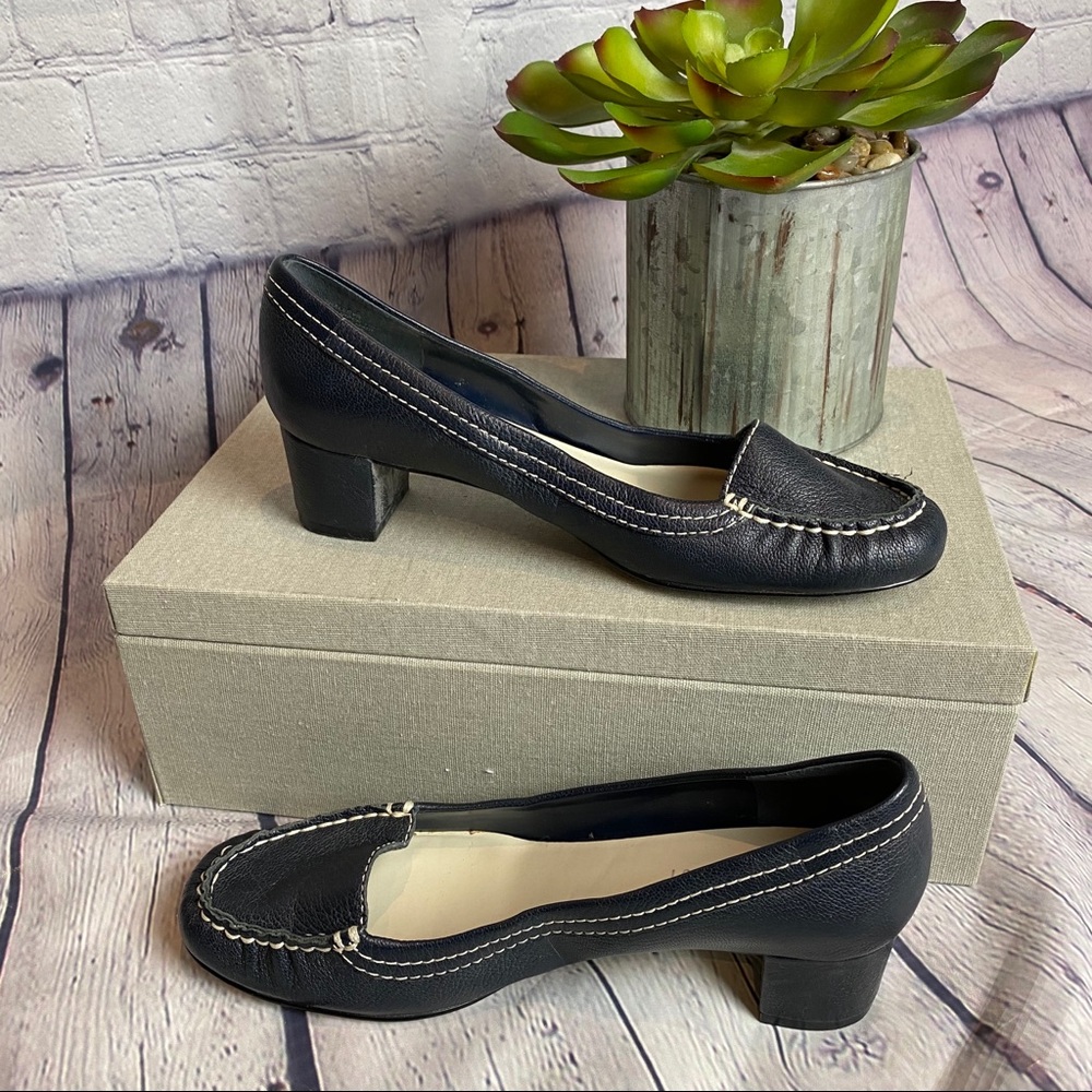 Nine West ‘Thalleyr’ Navy Block Heeled Loafer